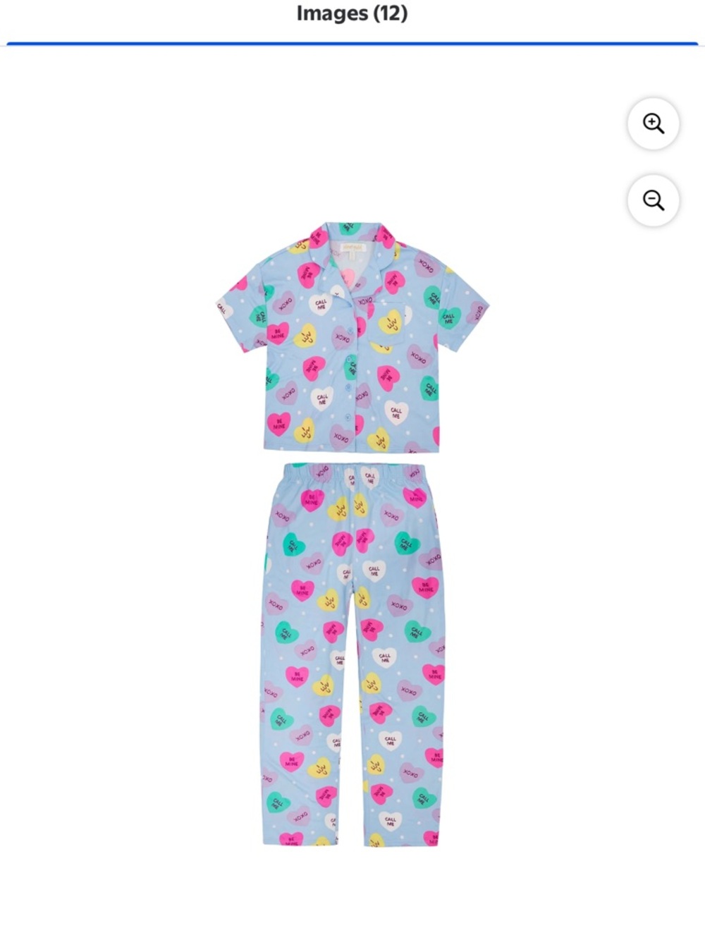 Planet Gold Light Blue Short-Sleeve Pajama Set with Multicolor Heart Print